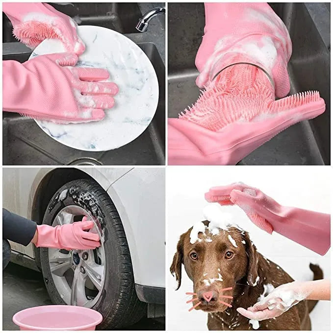 Silicon Washing Gloves (Random Color)